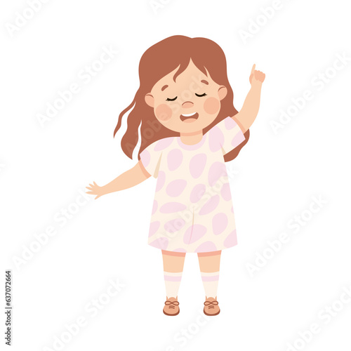 Little Girl Character Standing and Tell Story or Recite Poetry Vector Illustration