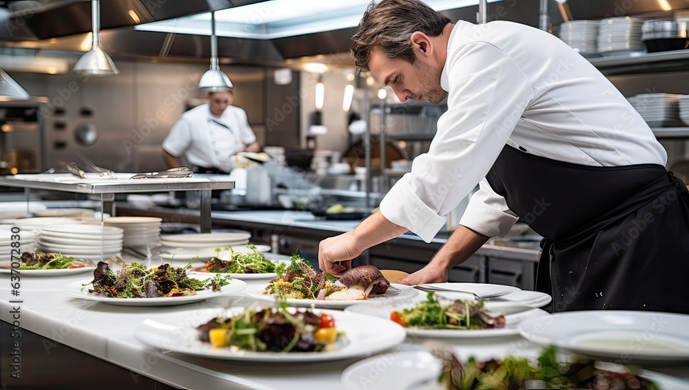 © Meow Creations - Chef preparing food in the kitchen of a modern restaurant or hotel © Meow Creations - Chef preparing food in the kitchen of a modern restaurant or hotel