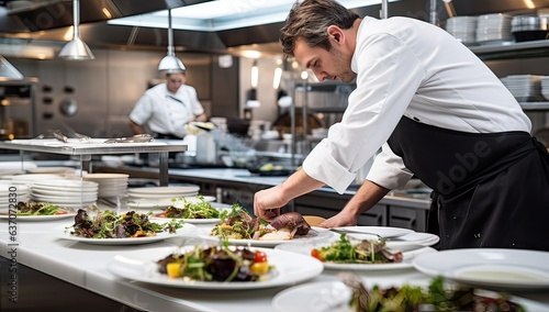 Obraz na plátne Chef preparing food in the kitchen of a modern restaurant or hotel