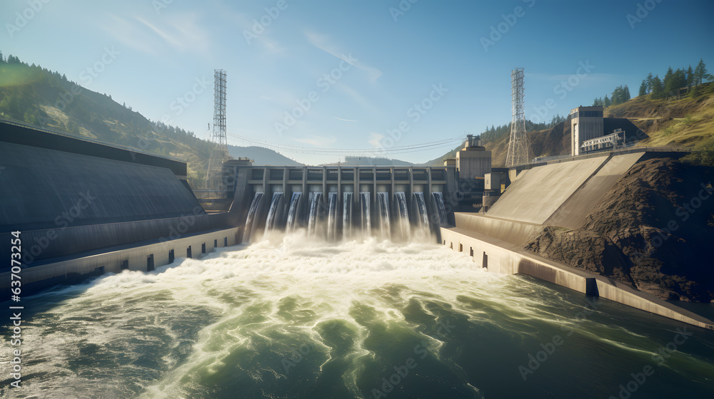 Daylight View of Hydroelectric Dam and River's Energy Generation Daylight View of Hydroelectric Dam and River's Energy Generation