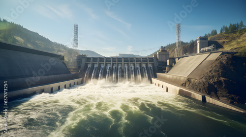 Daylight View of Hydroelectric Dam and River's Energy Generation