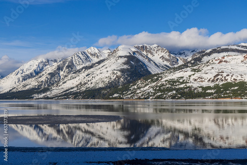 Scenic Landscape Reflection of the Teton Range in Springtime in Jackson Lake