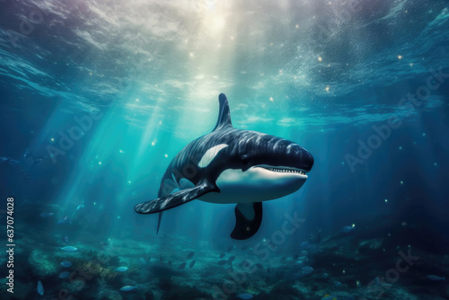 Majestic Orca Dolphin Gliding through the Sea © AIproduction