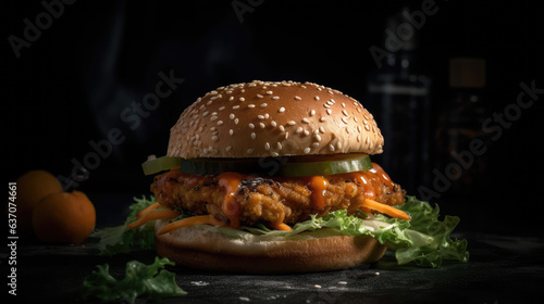 Chickenburger on dark background.