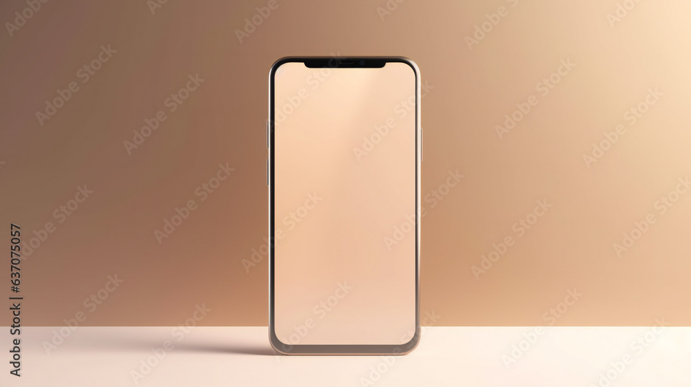 smartphone mockup banner with beige background. Generative AI. smartphone mockup banner with beige background. Generative AI.