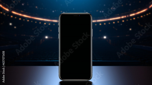 smartphone mockup banner with stage light background. Generative AI. photo