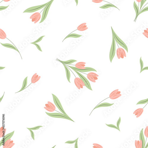 spring seamless pattern on white background pink tulips
