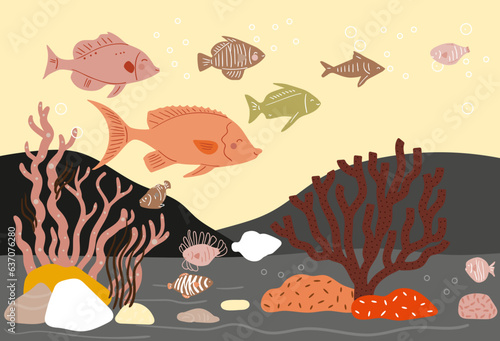 Photography undersea life vector flat background