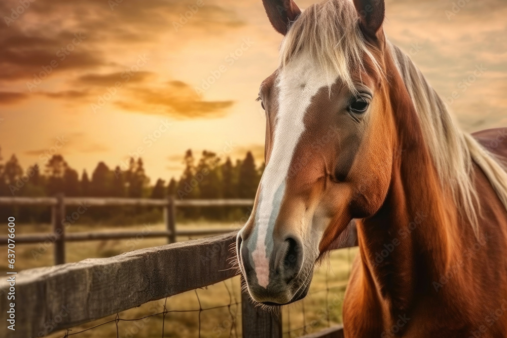 Majestic Horse on Countryside Canvas - obrazy, fototapety, plakaty 