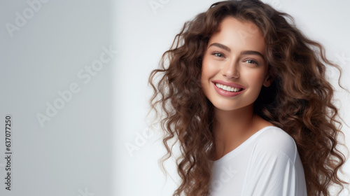 Woman with Broad Smile, White Sweater, and Long Hair 