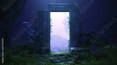 Mysterious Doorway in the Forest.Generative Ai