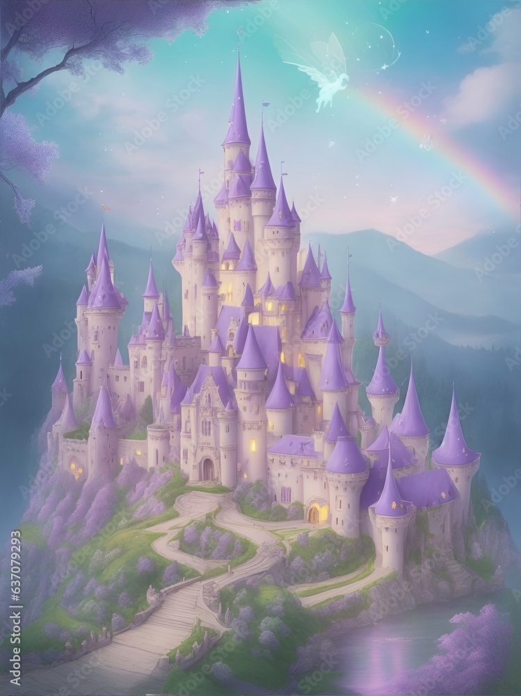 Fototapeta premium Magic castle landscape. AI generated illustration