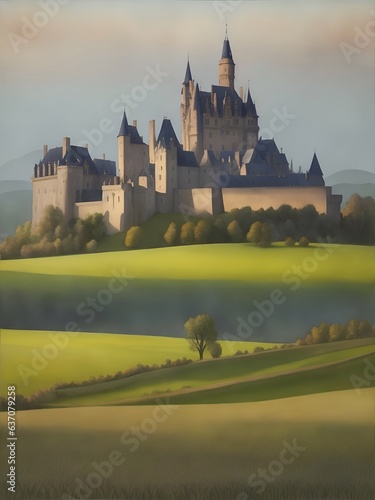 Magic castle landscape. AI generated illustration