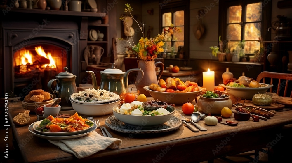 Hearty Stews and Homely Cooking in dinner with candle light 