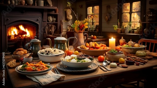 Hearty Stews and Homely Cooking in dinner with candle light 