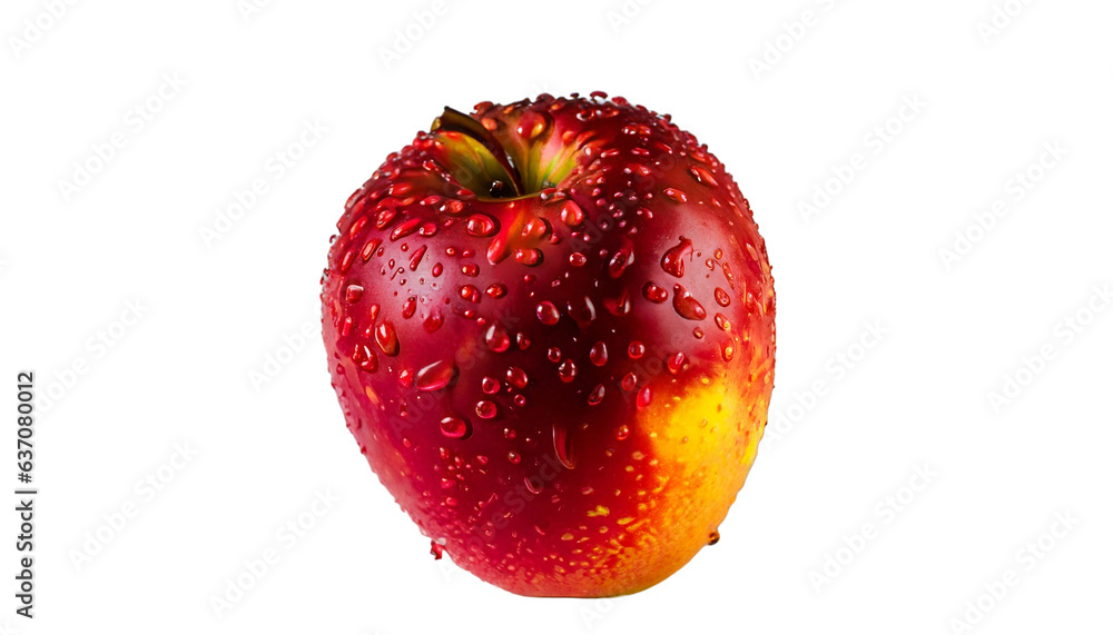 Red apple with water drops on transparent background Red apple with water drops on transparent background