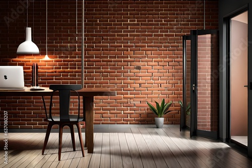 interior of a room with brick walls