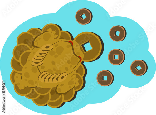 Feng shui talisman, money frog top view. Stock vector illustration