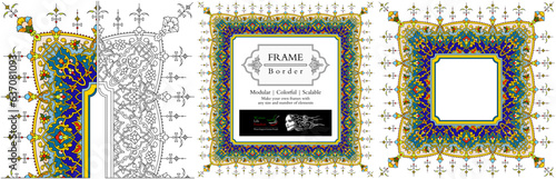 Frame mandala persian arabic turkish islamic hindi indian tibetan traditional colorful vector pattern texture vintage ornate retro elegant ornamental borders frames floral ornaments tazhib 27-v1