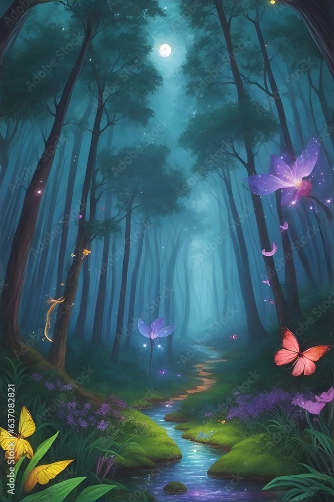 Fototapeta premium Mystical forest. AI generated illustration