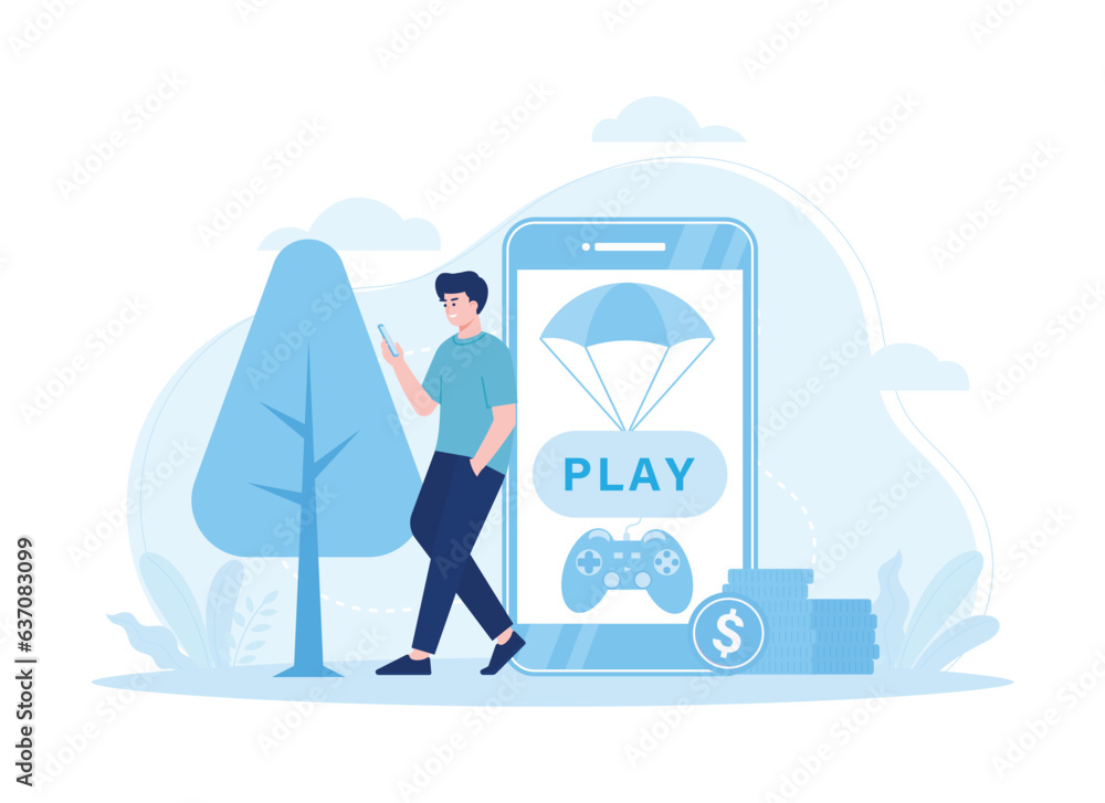play games and get jackpot money concept flat illustration