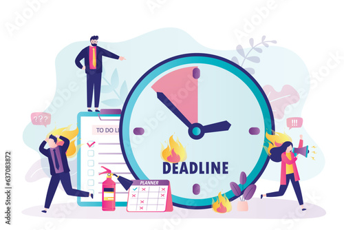 Work deadline, stressed office workers bad time management. Busy business people deadline. Office deadline scene. Stupid boss and burnout employees, stress on workplace.