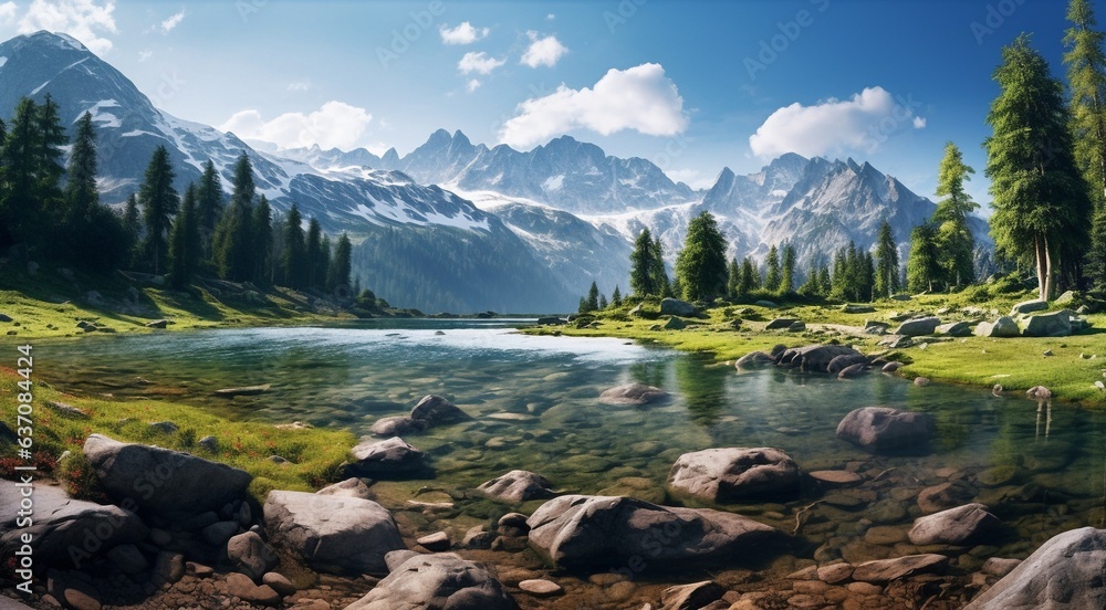 lake in the mountains, lake with forest, scenic view of the lake