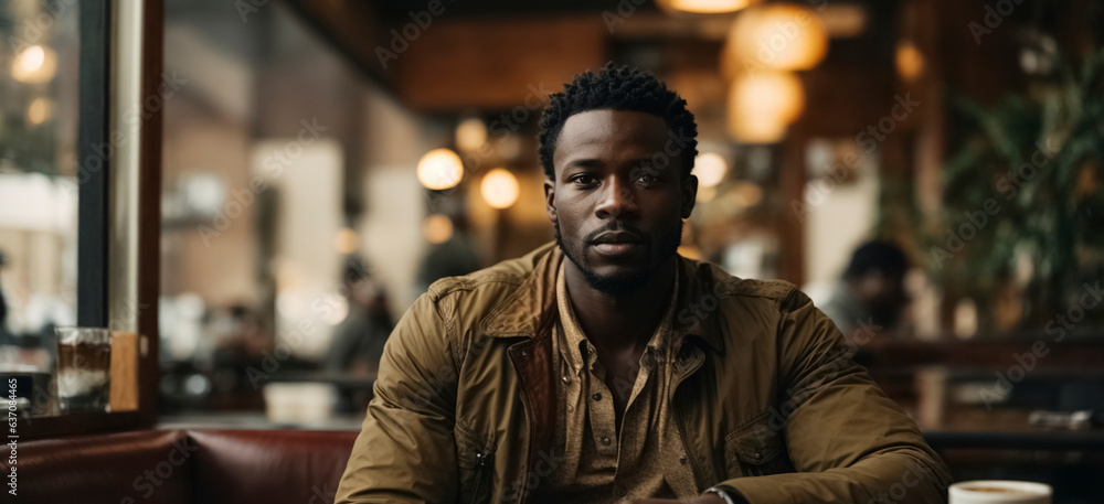 African man sitting in a coffee shop 