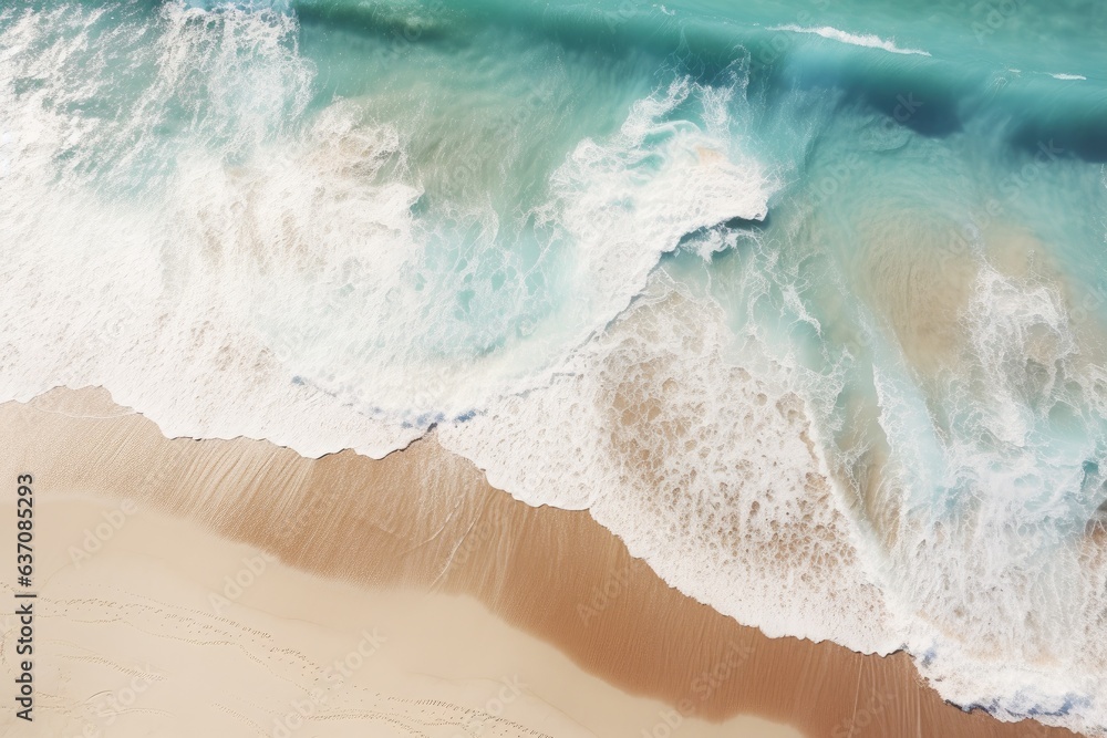 gentle waves on a tropical beach. view from above.  - obrazy, fototapety, plakaty 
