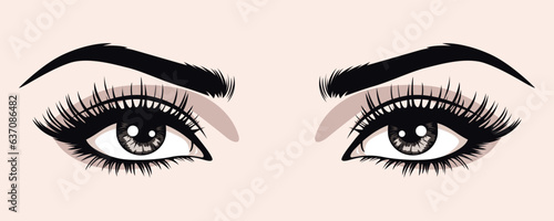 Vector Hand Drawn Woman s, Female Sexy Eyes, Perfectly Shaped Eyelashes, Eyebrows. Design Template for Business Visit Card, Logo, Advertising Mascara, Makeup, Cosmetics, Beauty Services, Salon