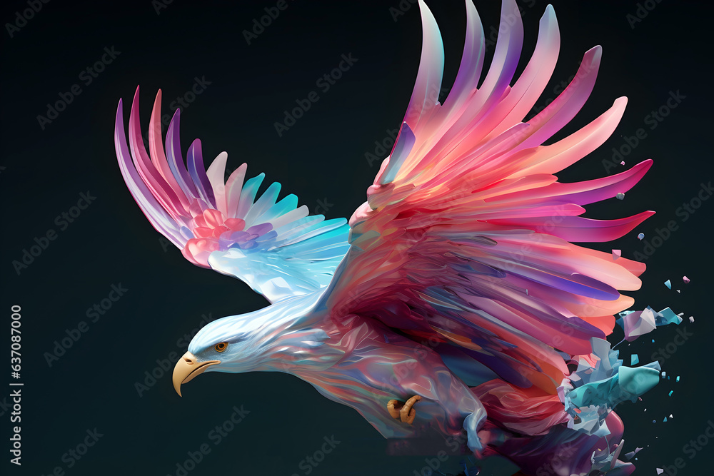 Crystal glossy colorful eagle on dark background, crystal bird background, 3D bird creative illustration. Generative AI Crystal glossy colorful eagle on dark background, crystal bird background, 3D bird creative illustration. Generative AI
