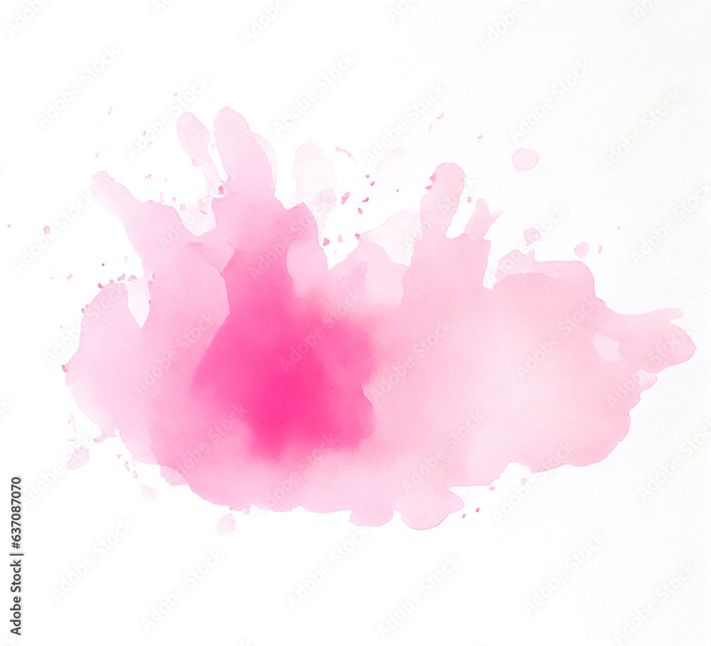 Watercolor splashes on white background. Pink Color.