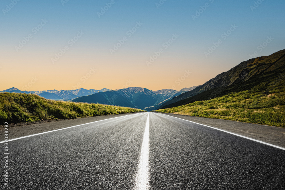 A road in a mountainous area. Beautiful mountain landscape