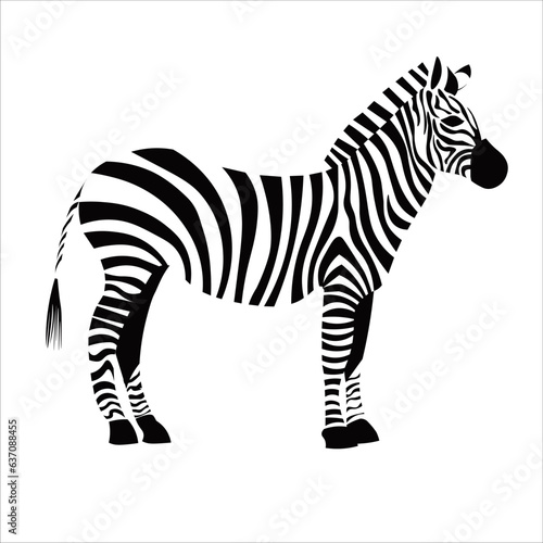 Zebra silhouette isolated on white background. Black and white vector illustration.