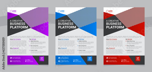 Creative modern business flyer card templates with triangle, rectangle and polygon shapes for any types of businesses