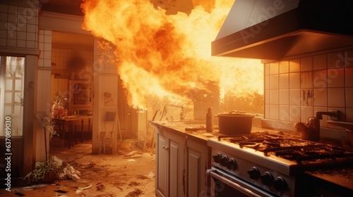 Foto Fire in the kitchen, Trouble problem burning at home.