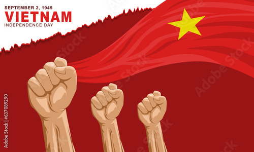 background of hands holding a flag greeting Vietnam's independence day