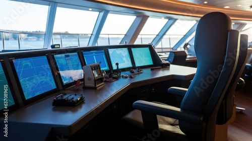 Interior of the control room of the boat.