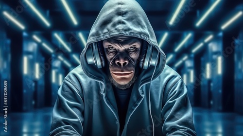 Anthropomorphic hacker hacking network operating system steal personal information, Problems with network business systems and software.