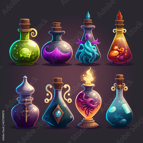 magic bottles icon set