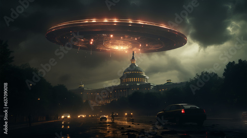 ufo invasion over capitol building dramatic alien encounter night sky