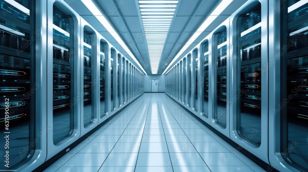 Data center storage and network server room. Data center storage and network server room.