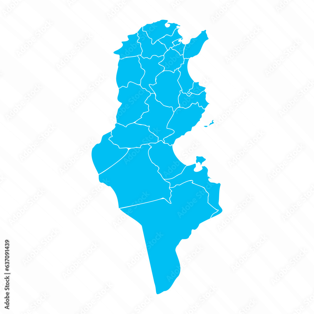 Flat Design Map of Tunisia With Details