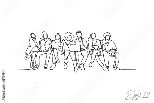 continuous line vector illustration of people sitting crowd