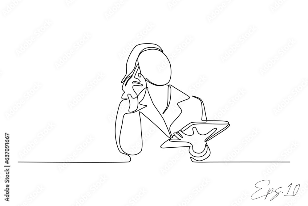 continuous line vector illustration of woman thinking about an idea continuous line vector illustration of woman thinking about an idea