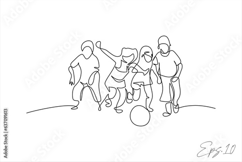 continuous line vector illustration of kids playing ball