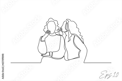continuous line vector illustration of woman whispering