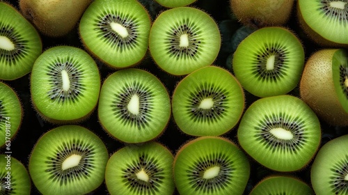  a bunch of kiwis that are cut in half. generative ai