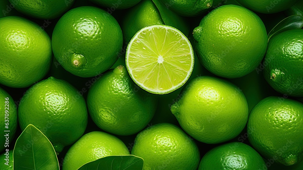 a lime is surrounded by many limes with green leaves. generative ai a lime is surrounded by many limes with green leaves. generative ai