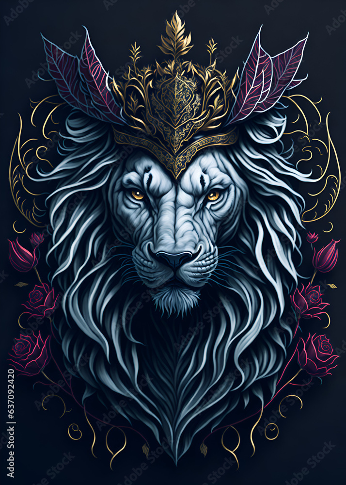 Obraz premium Lion Vector Art Illustration design on Black background. lion creative initials IT concept. lion Illustration design.